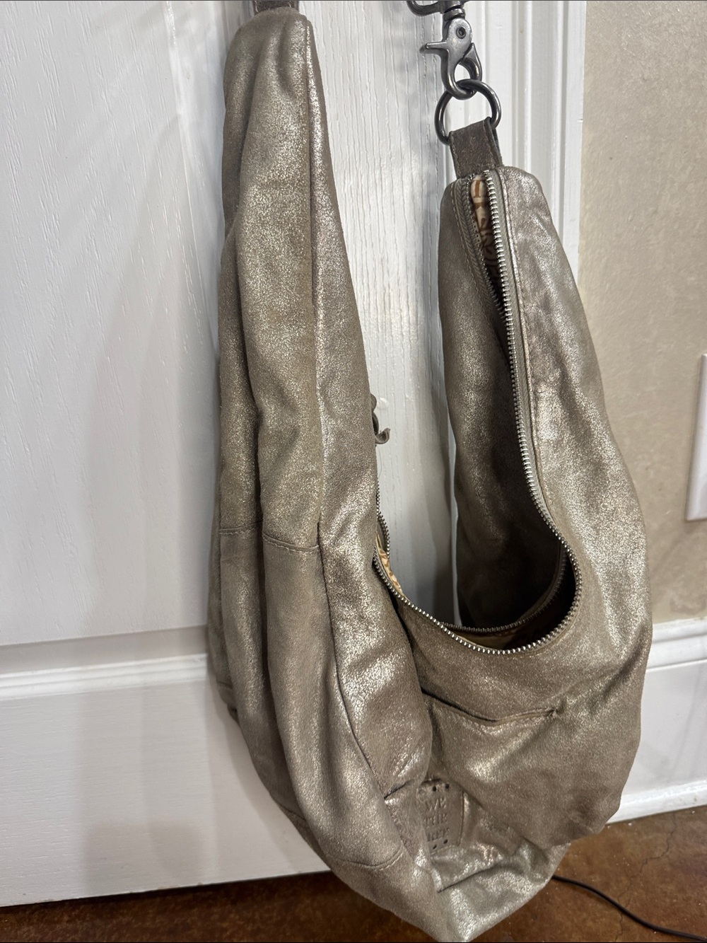We The Free Metallic Silver Hobo Shoulder Bag